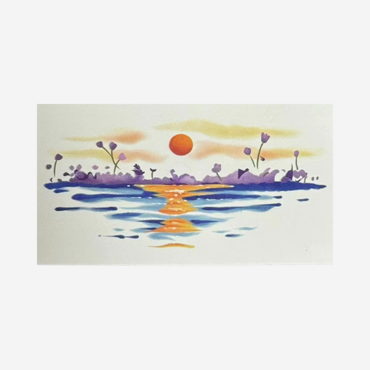 Sunset, Sea, and Floral Temporary Tattoo - Waterproof and Long-Lasting