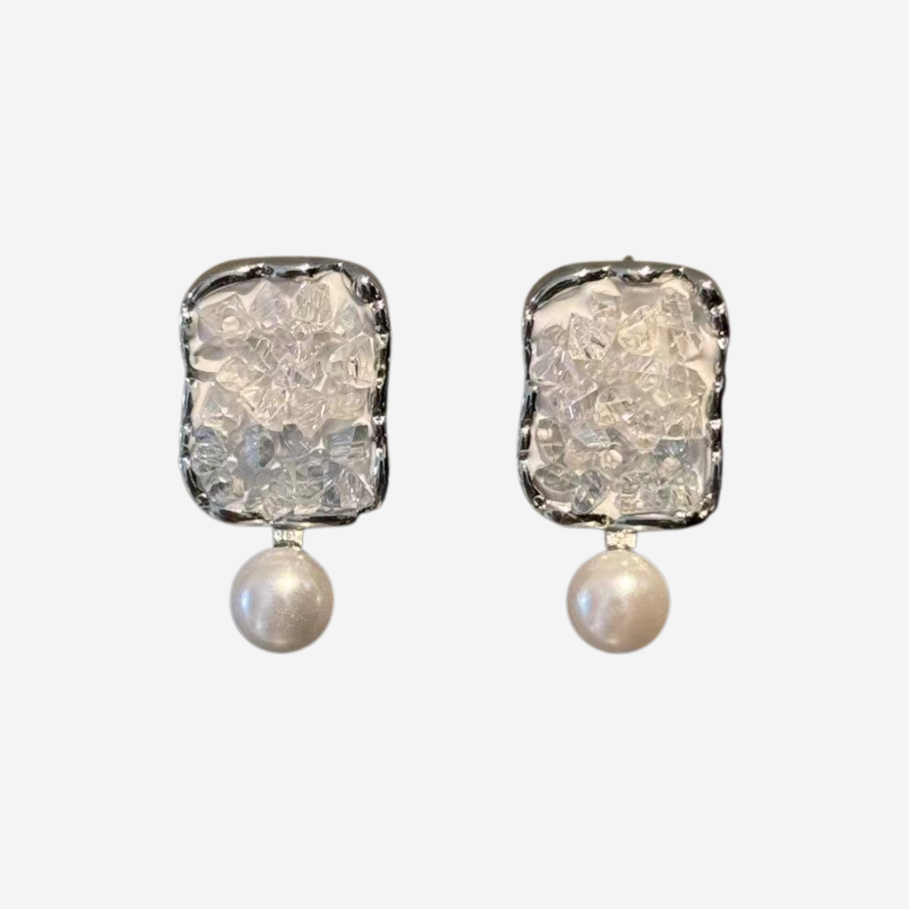 Square Crystal Pearl Earrings