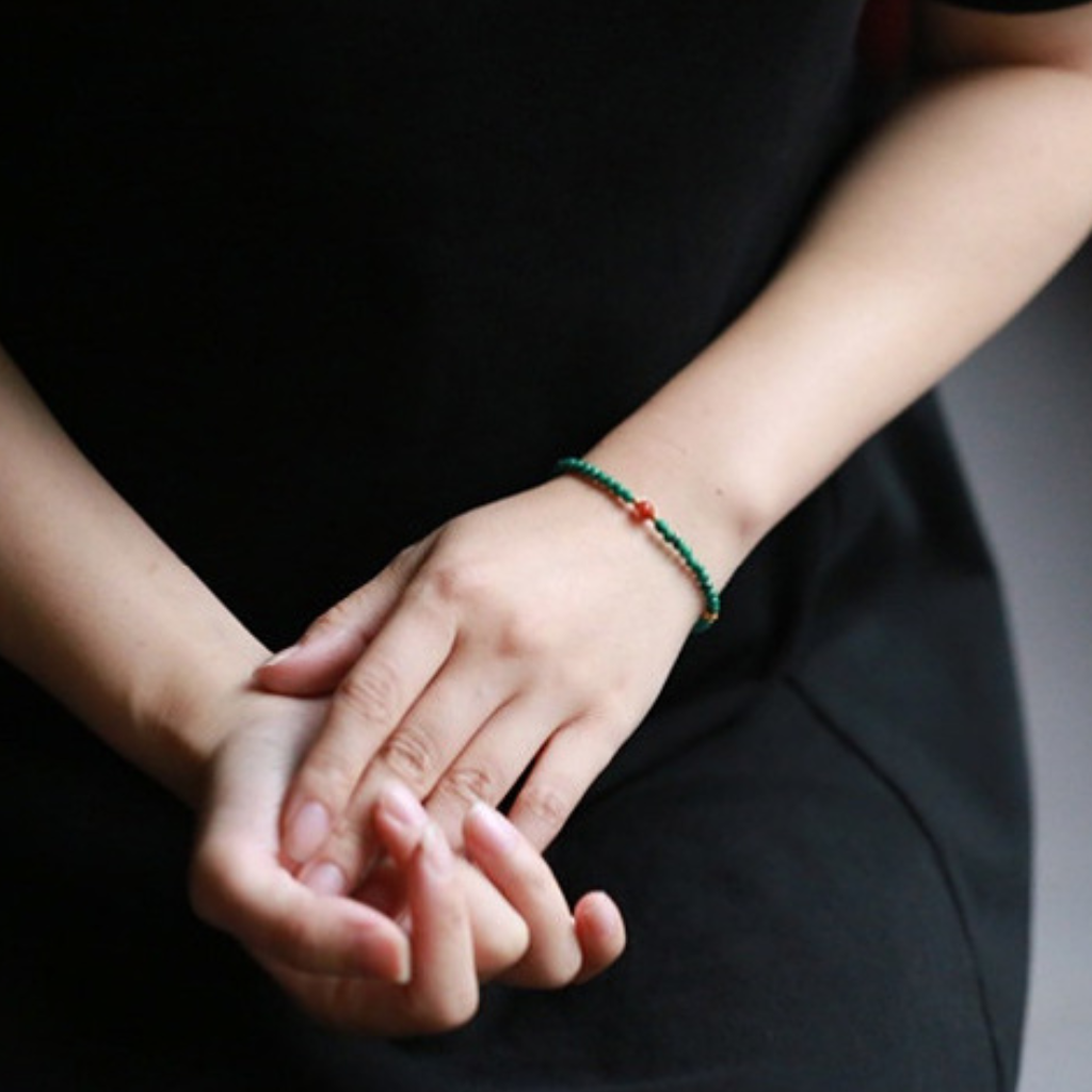 Natural Green Malachite with Red Agate Bracelet