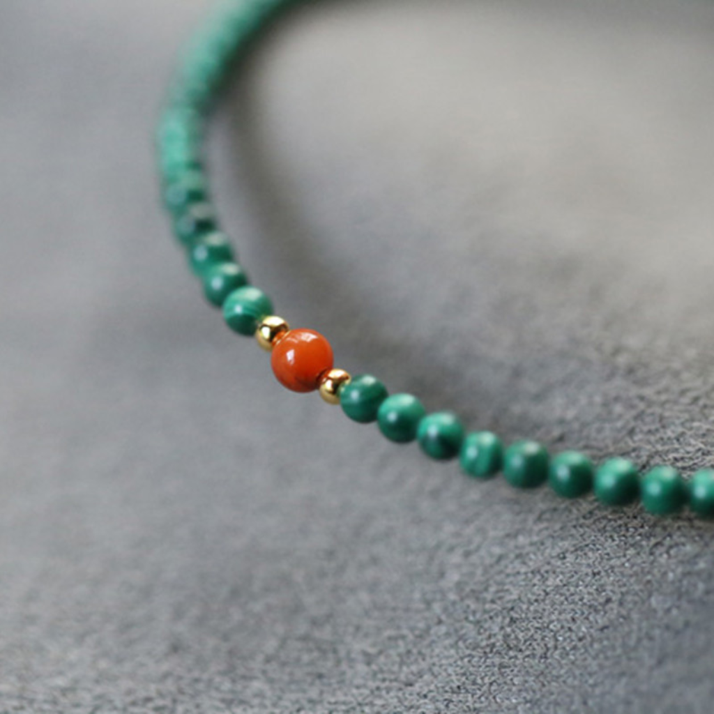 Natural Green Malachite with Red Agate Bracelet