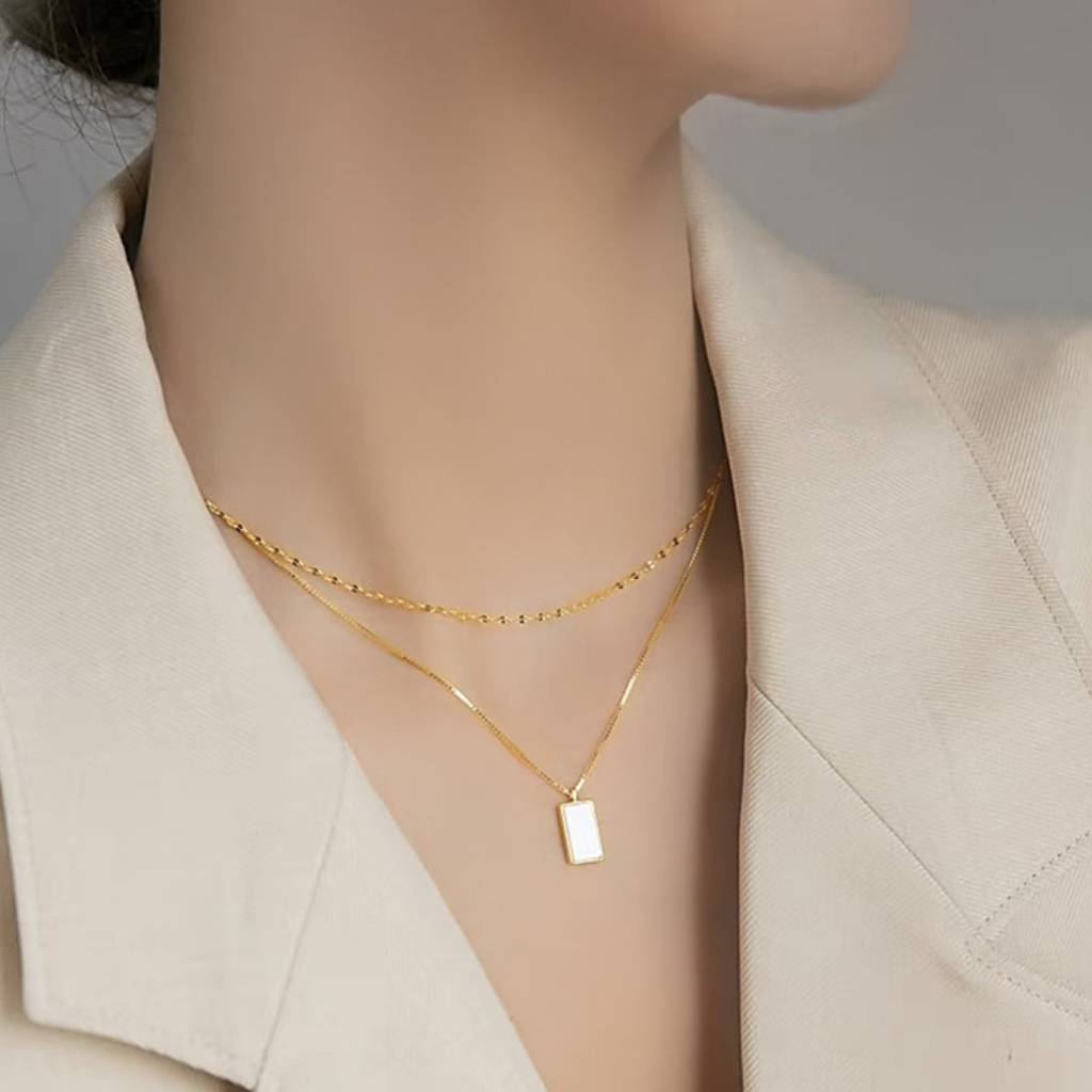 White Mother-of-Pearl Titanium Double Layers Necklace