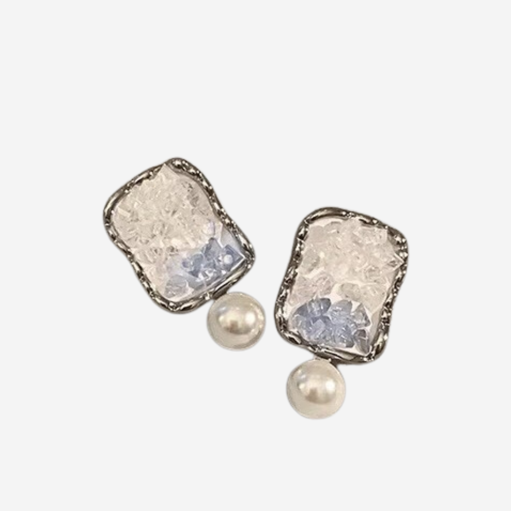 Square Crystal Pearl Earrings