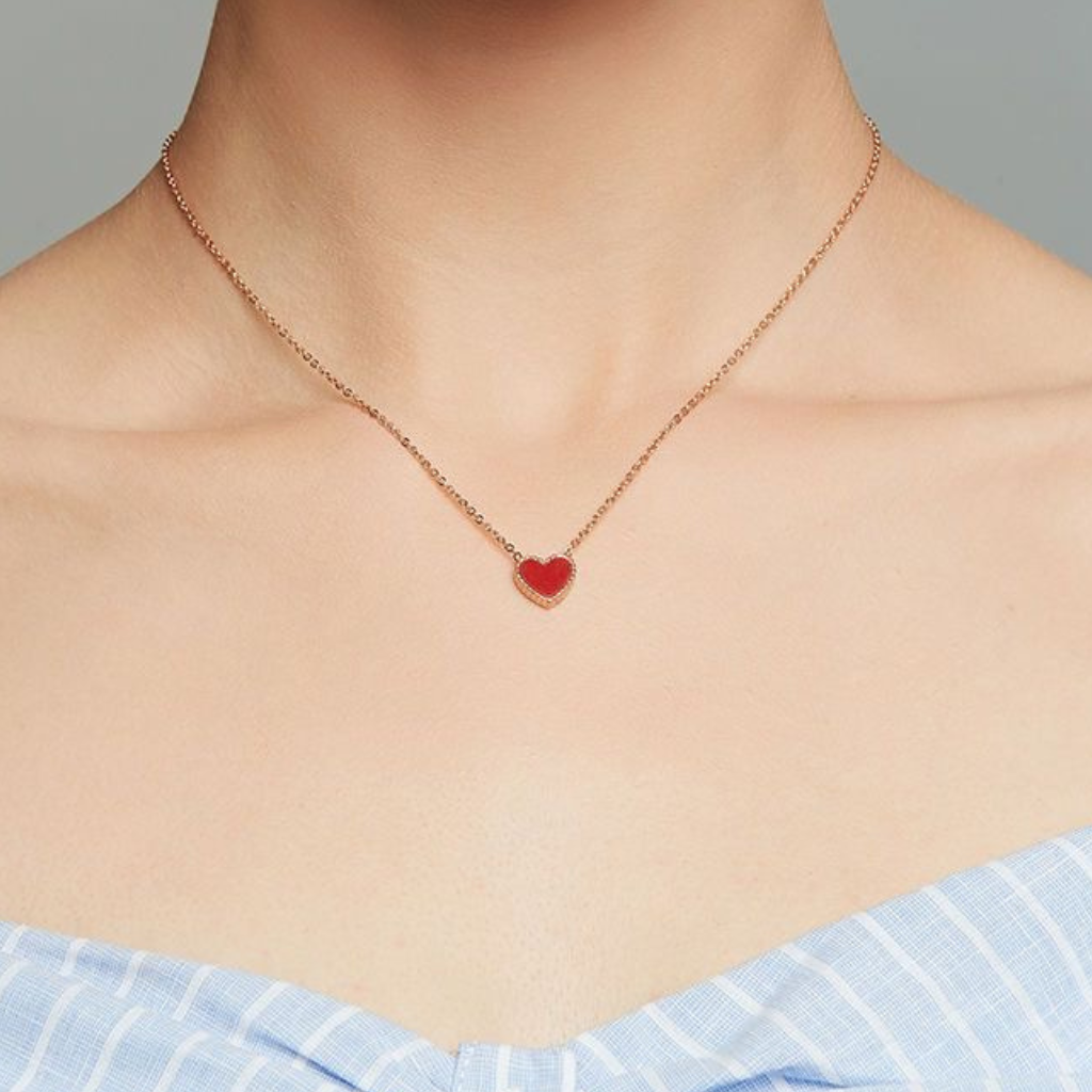 Red White Double Sided Heart Necklace