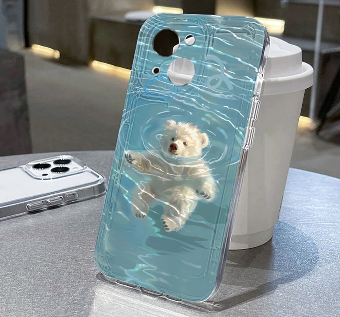 Swimming White Bear Soft Phone Case