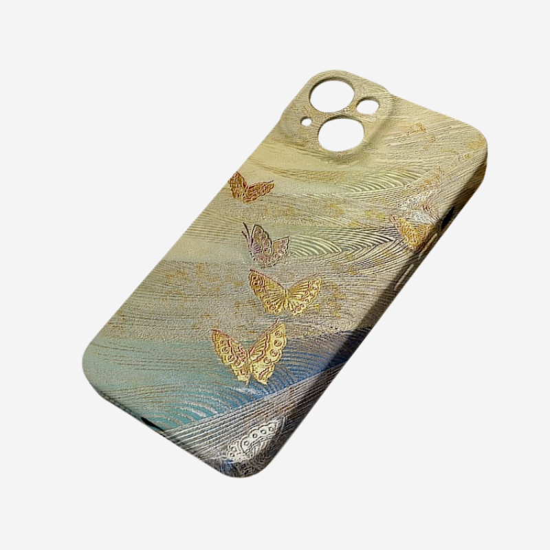 Floral Hard Cell Phone Case-Wood Grain and Butterfly