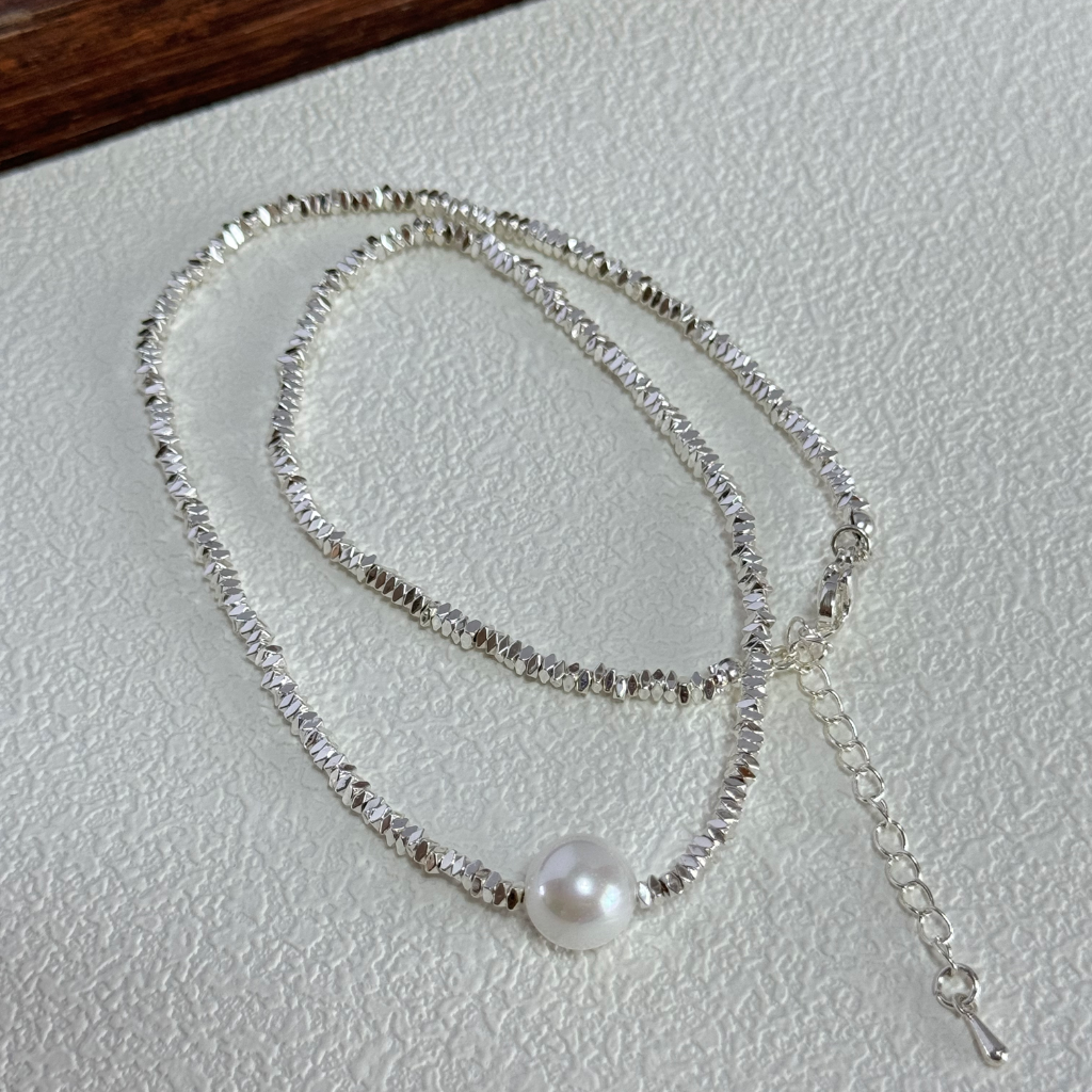 Irregular Crushed Silver Pearl Necklace