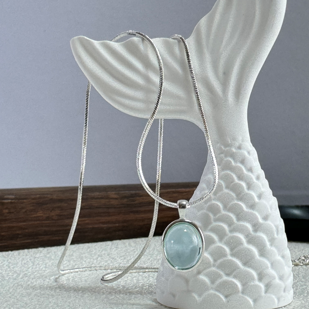 Aquamarine Moonstone Pendant Necklace in Sterling Silver