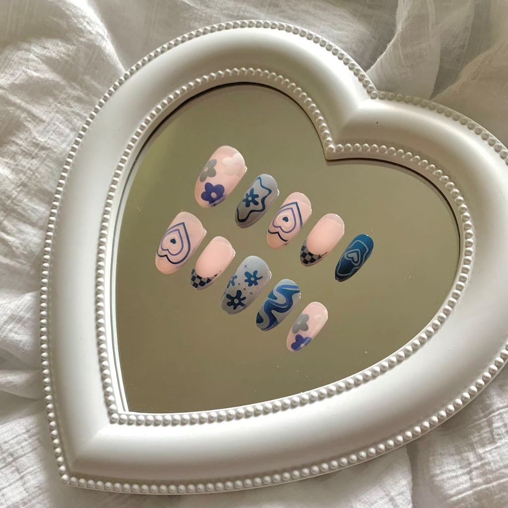 Pink and Blue Hand-Painted Heart