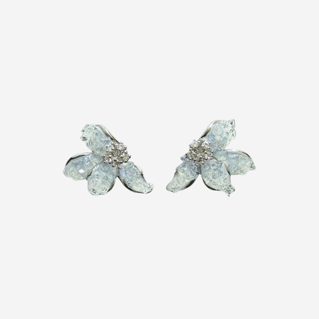 White Gold Plated Crystal Flower Earrings