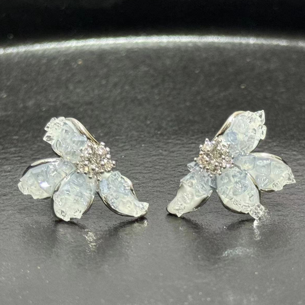 White Gold Plated Crystal Flower Earrings