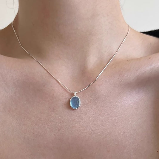 Aquamarine Moonstone Pendant Necklace in Sterling Silver