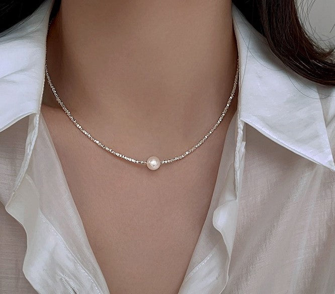 Irregular Crushed Silver Pearl Necklace