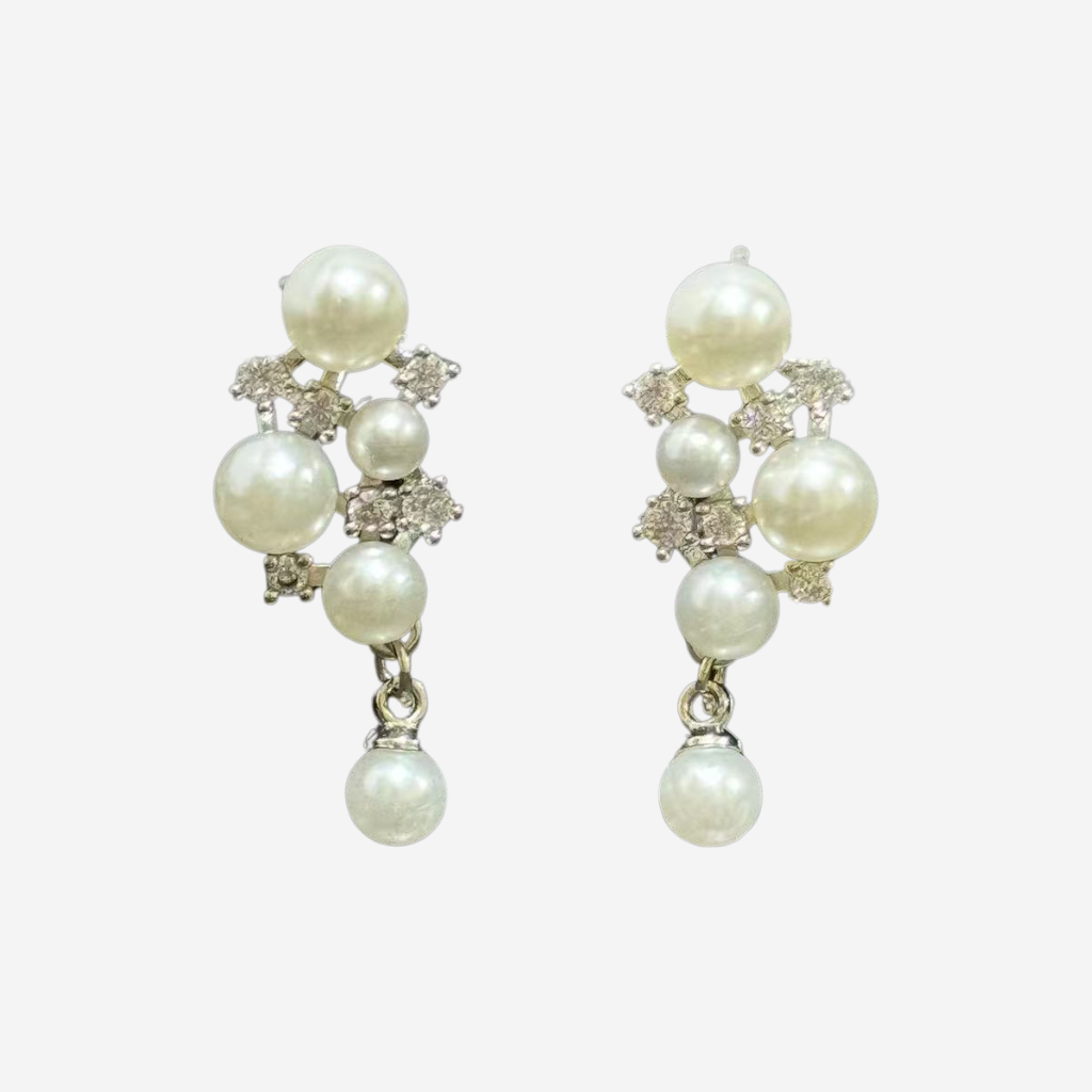 Pearl & Zircon Silver Earrings