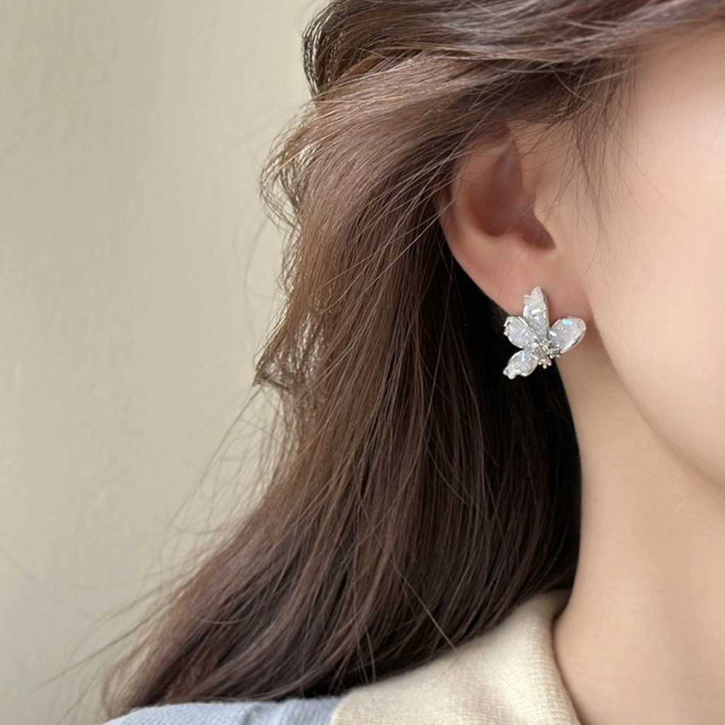 White Gold Plated Crystal Flower Earrings