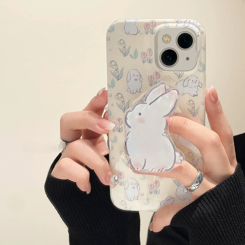 Flower Bunny Soft Phone Case with Bunny Stand