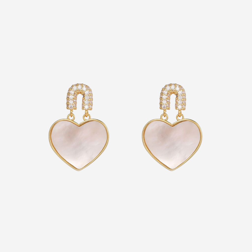 Seashell Zirconia Heart Earrings