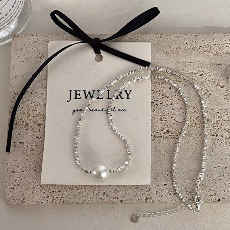 Irregular Crushed Silver Pearl Necklace